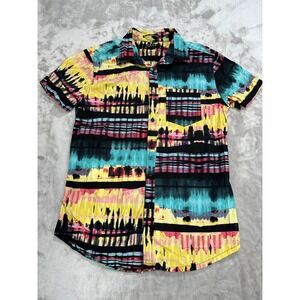 21 Men Button-Up Shirt Men's Size Small Multicolor Short Sleeve Front Pocket EUC